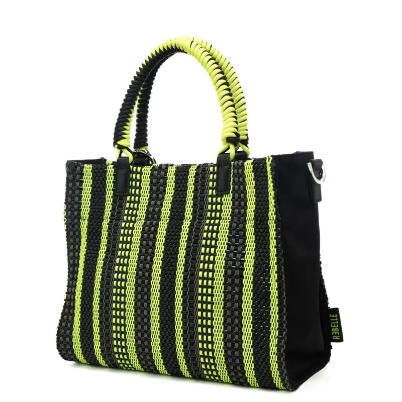 borsa da donna poppy identity in tessuto intrecciato a contrasto colore verde lime miniatura 3