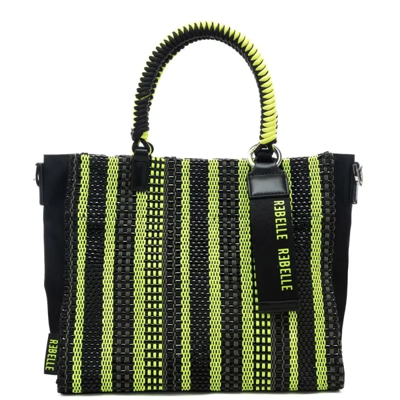 borsa da donna poppy identity in tessuto intrecciato a contrasto colore verde lime