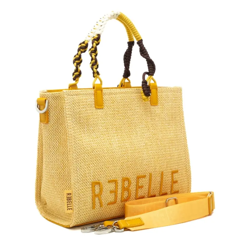 borsa da donna poppy safari in tessuto intrecciato con maxi logo lettering ricamato sul fondo banana miniatura 2