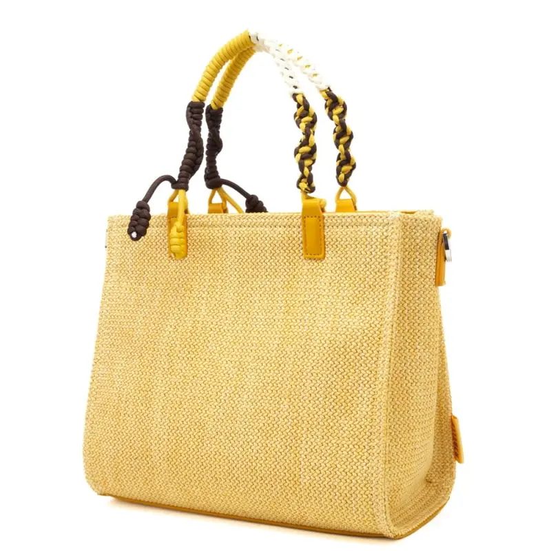 borsa da donna poppy safari in tessuto intrecciato con maxi logo lettering ricamato sul fondo banana miniatura 3