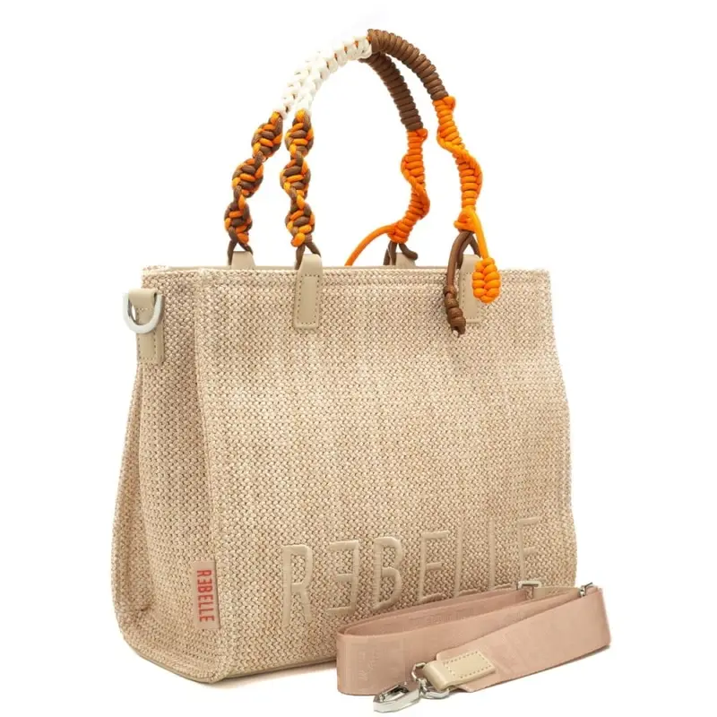 borsa da donna poppy safari in tessuto intrecciato con maxi logo lettering ricamato sul fondo beige miniatura 2