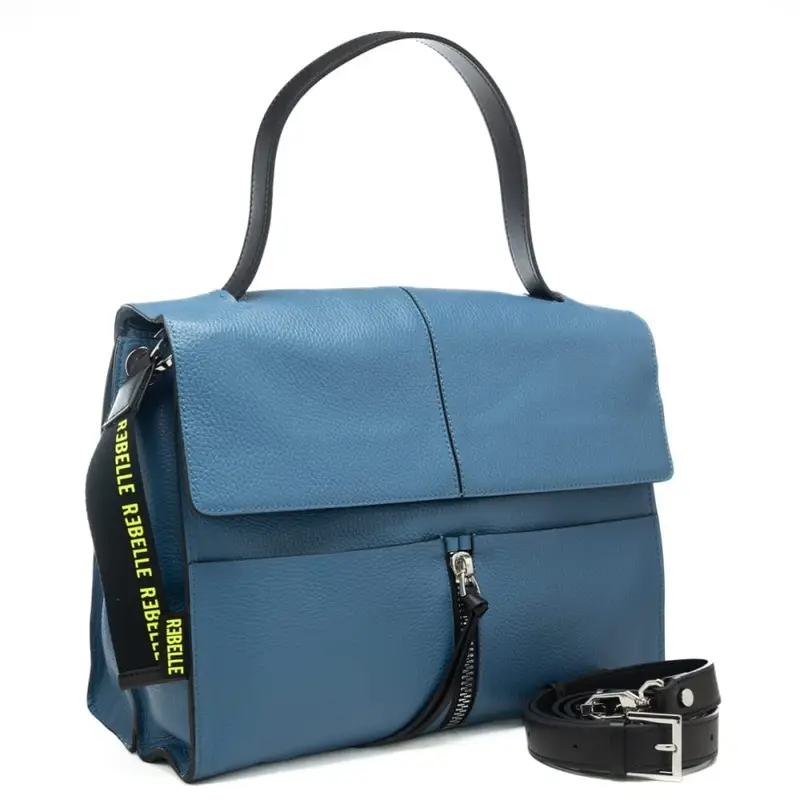 shoulder bag clio satchel con manico e tracolla a spalla in pelle blu miniatura 2