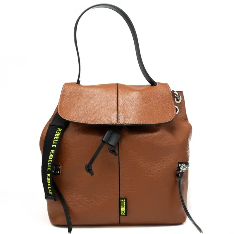 zaino da donna olimpia in pelle martellata con dettagli loggati a contrasto colore marrone