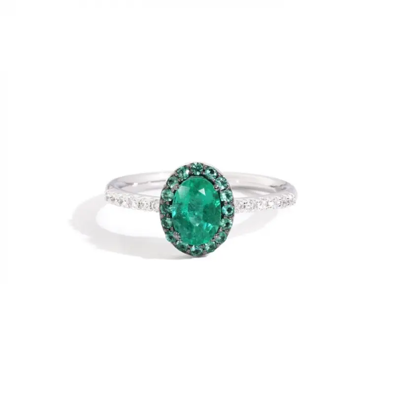Anello In Oro Bianco E Smeraldi - Gardenia