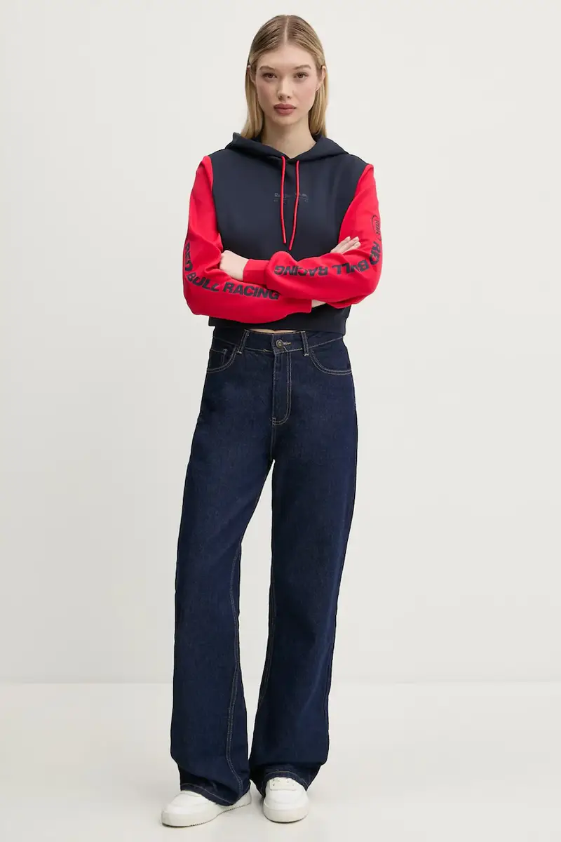 felpa COLOUR BLOCK HOODY donna colore blu navy con cappuccio RL580007 miniatura 2