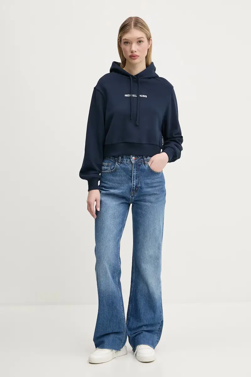 felpa CROPPED LOGO HOODY donna colore blu navy con cappuccio con applicazione RL580008 miniatura 2