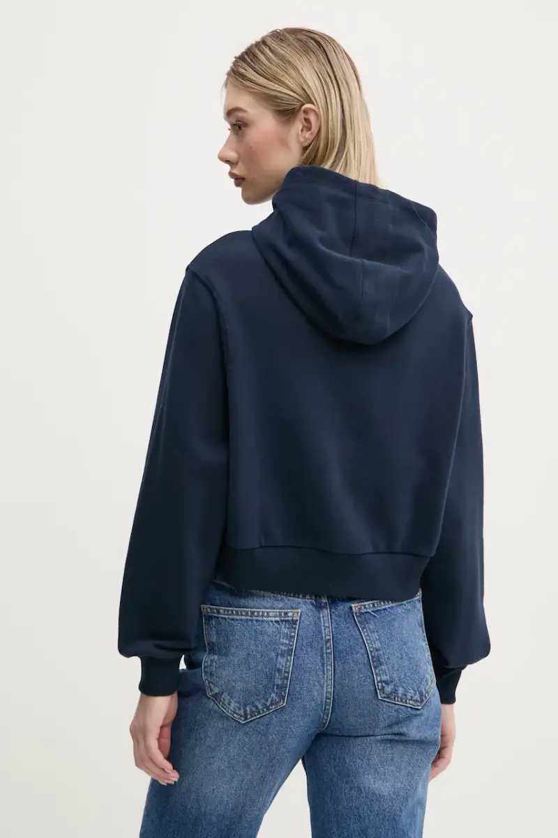 felpa CROPPED LOGO HOODY donna colore blu navy con cappuccio con applicazione RL580008 miniatura 3