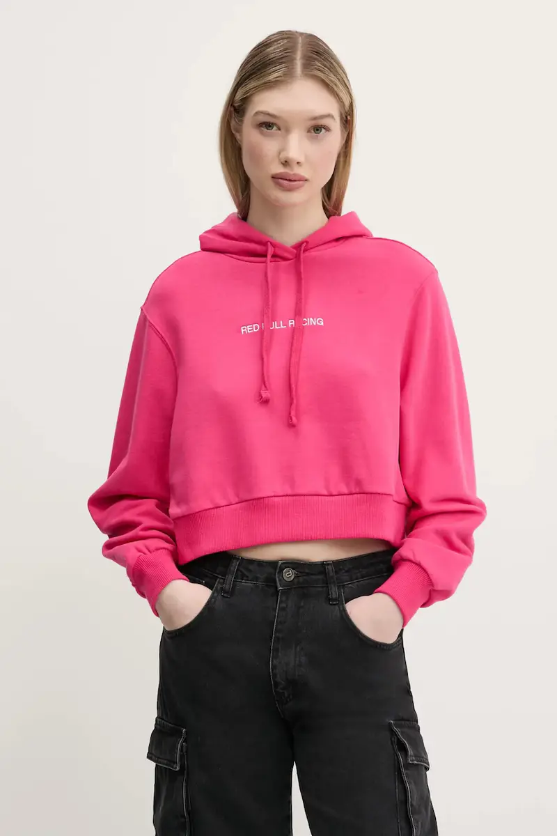 felpa CROPPED LOGO HOODY donna colore rosa con cappuccio con applicazione RL580008