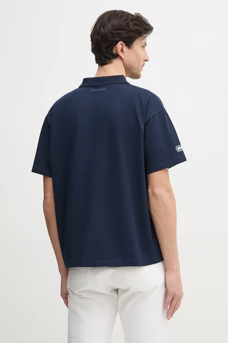 polo in cotone MOTO PANEL POLO colore blu navy RM540017 miniatura 3