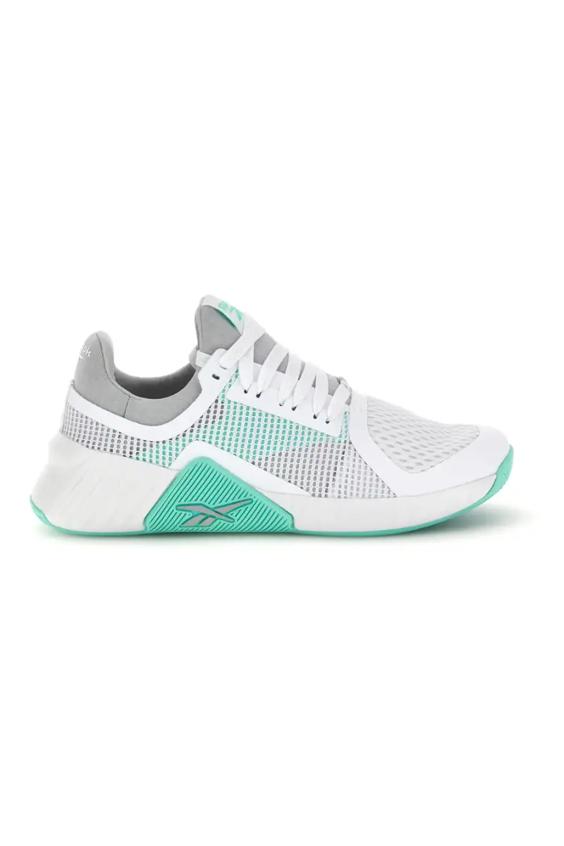 Scarpe da training bianco in tessuto traspirante con dettagli verde acqua Reebok Flip Charge [BIANCO]
