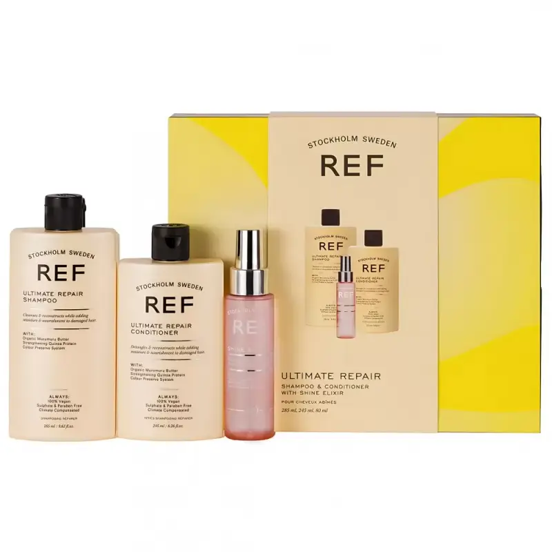 Confezione Regalo Set Rif Stoccolma Ultimate Repair Shampoo Senza Solfati Riparazione e Rafforzamento 285 ml + Ultimate Repair Balsamo Senza Solfati