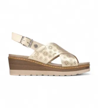 per donna 17516305-ORO Sandali dorati 175163 (37), 5 a 8cm, Fibbia, Casual