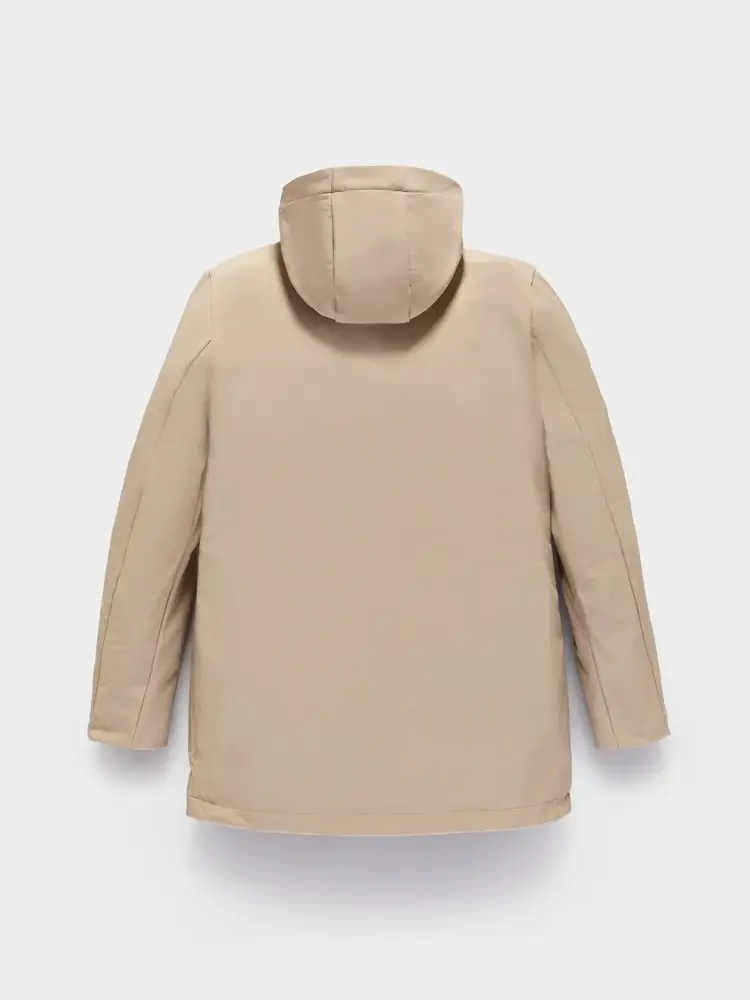 giubbotto beige uomo con cappuccio lungo imbottito logo sul petto miniatura 2