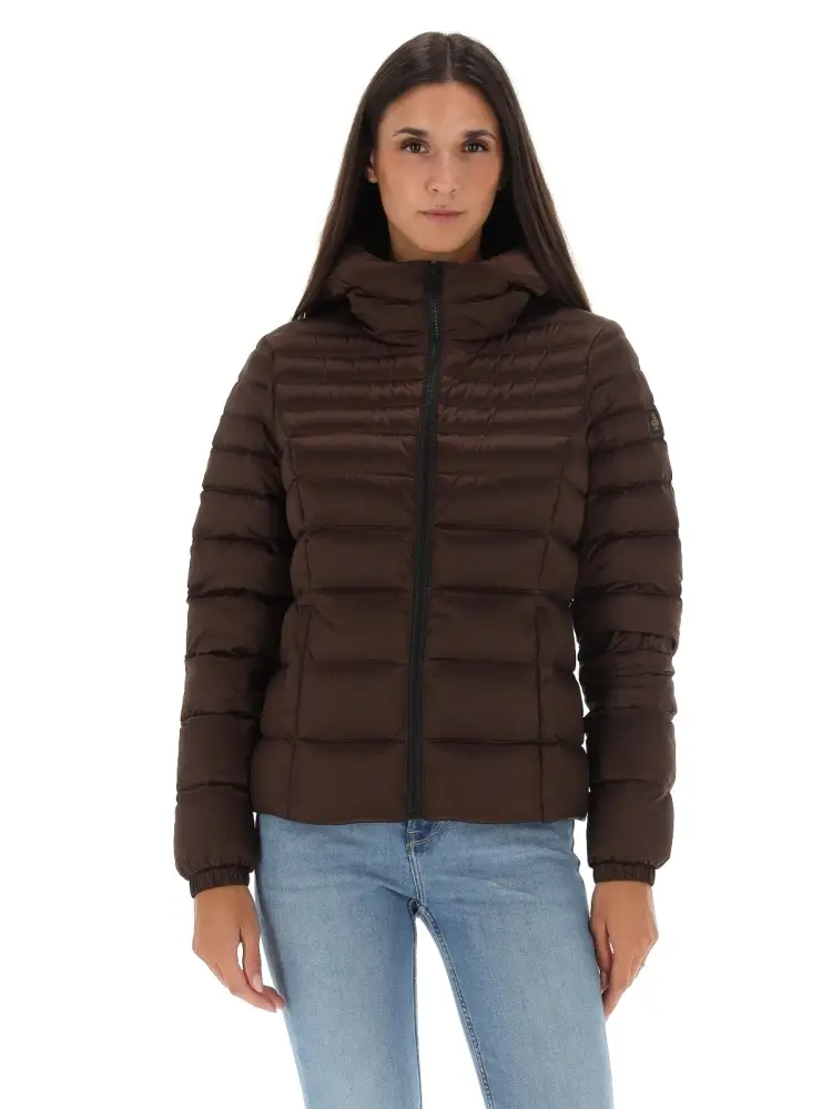 giubbotto mead con cappuccio in nylon marrone