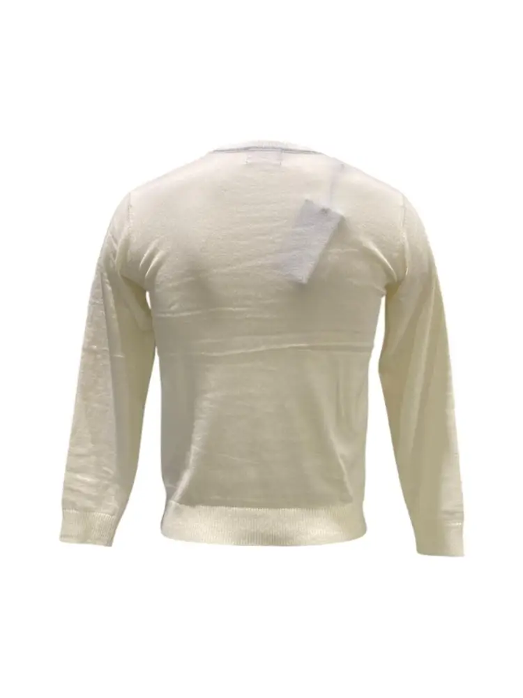 maglia bianco latte bambino in misto cotone logo sul petto miniatura 2