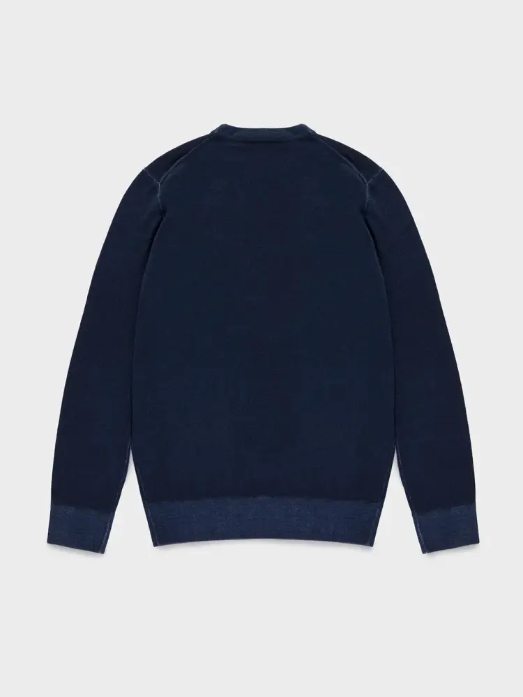 maglia blu navy uomo in lana patch logo sul petto miniatura 2