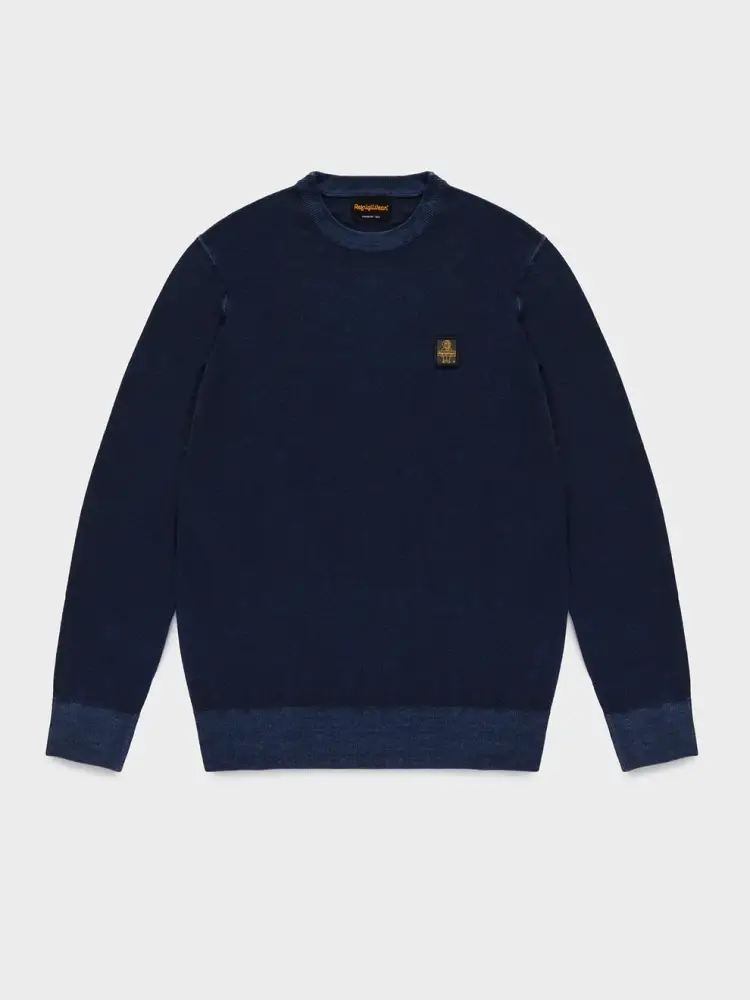 maglia blu navy uomo in lana patch logo sul petto