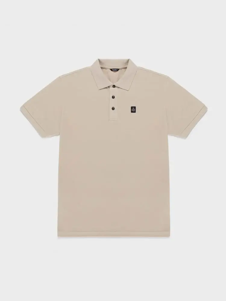 polo uomo in piquet di cotone bianco con patch logo