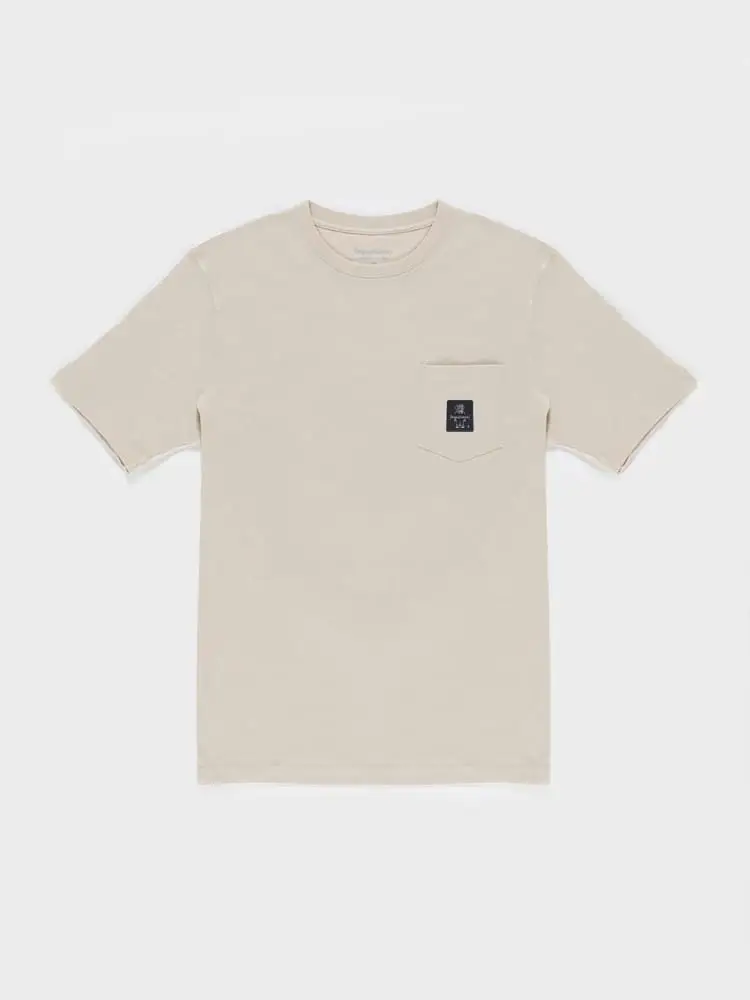 t-shirt uomo in cotone beige con taschino e patch logo