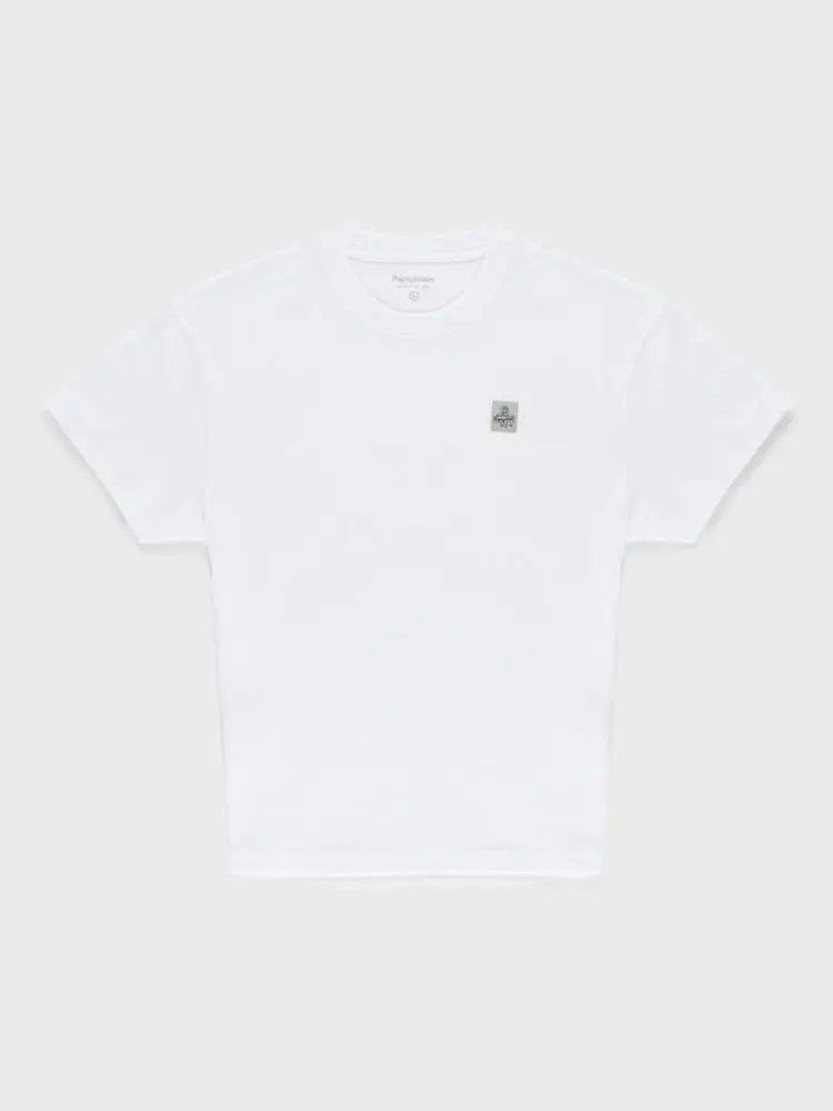 t-shirt uomo in cotone bianco con logo patch