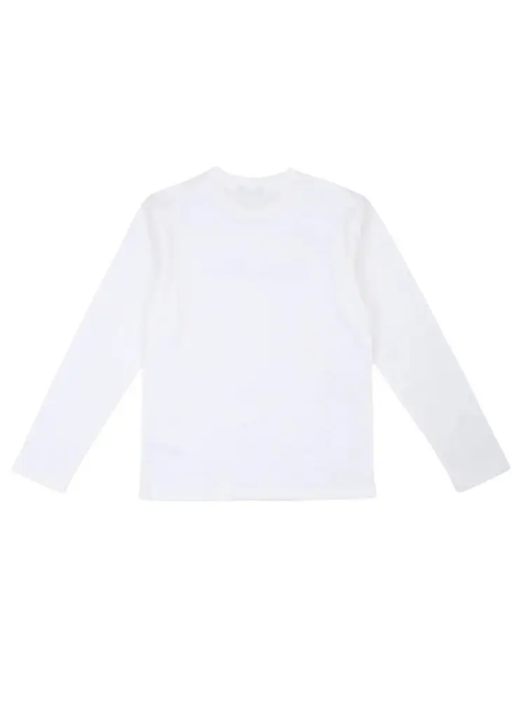 tshirt bianca bambino in cotone manica lunga logo sul davanti miniatura 2