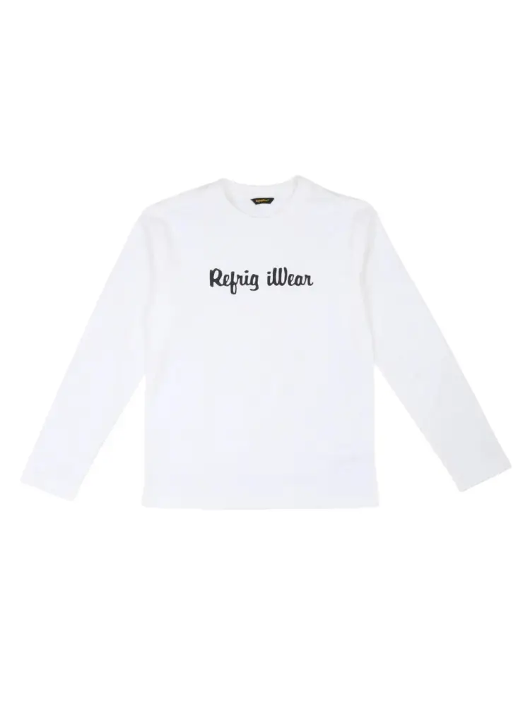 tshirt bianca bambino in cotone manica lunga logo sul davanti