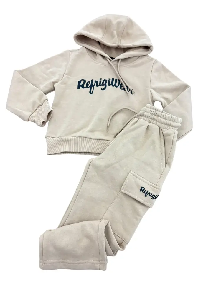 tuta kids/junior in cotone beige con stampa logo