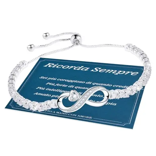 Regalo Bracciale Tennis in Argento Placcato Oro Bianco 14k per Donna - Gioielli Regolabile per Compleanno, Natale,