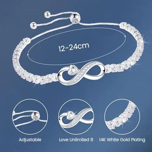 Regalo Bracciale Tennis in Argento Placcato Oro Bianco 14k per Donna - Gioielli Regolabile per Compleanno, Natale miniatura 2