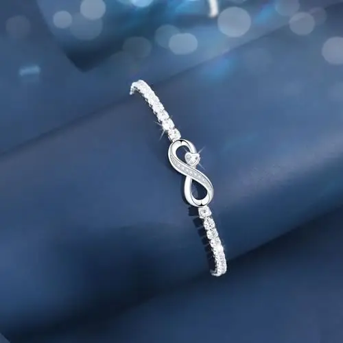 Regalo Bracciale Tennis in Argento Placcato Oro Bianco 14k per Donna - Gioielli Regolabile per Compleanno, Natale miniatura 3