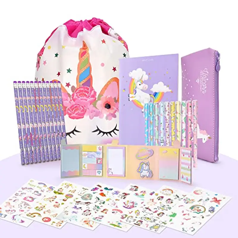 Regalo Unicorno Bambina 6 7 8 9 10 11 12 Anni, Cartoleria Kawaii Set per Bambini Ragazze, Diario Segreto Bambina Include Astuccio Unicorno, Penna Unicorno, Quaderni, Viola