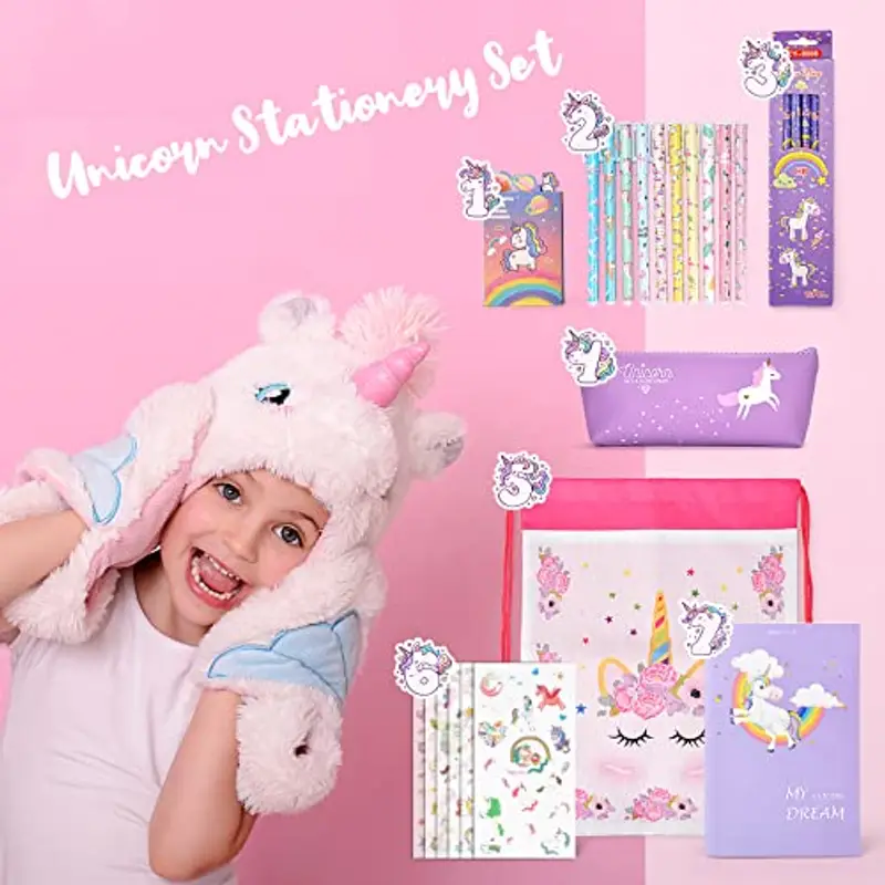 Regalo Unicorno Bambina 6 7 8 9 10 11 12 Anni, Cartoleria Kawaii Set per Bambini Ragazze, Diario Segreto Bambina Include Astuccio Unicorno, Penna Unicorno, Quaderni, Viola miniatura 2