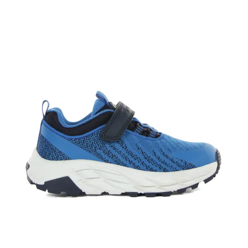 Sneakers azzurre da ragazzo in tessuto riciclato con velcro e lacci elastici