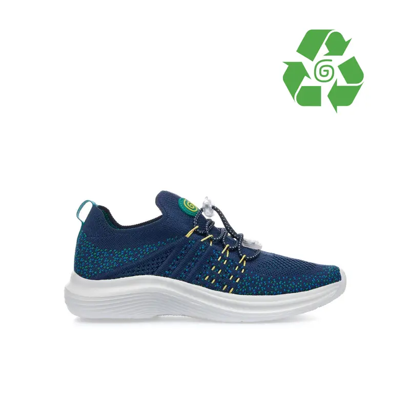 Sneakers blu da bambino in tessuto riciclato con lacci elastici