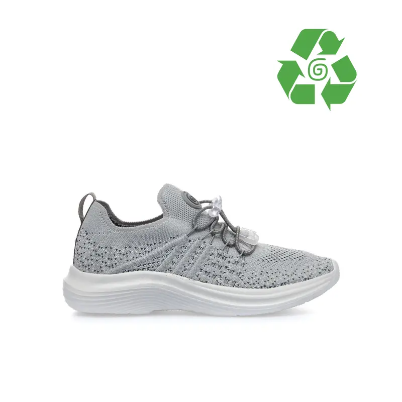 Sneakers grigie da bambino in tessuto riciclato con lacci elastici