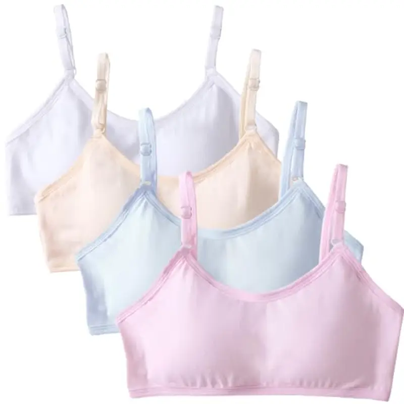 Reggiseno da Allenamento Senza Cuciture per Ragazze Cotone Adolescenti Bambine Sportivo Intimo con Fisso Torace Pastiglie e Spallacci Regolabili per 10-18 Anni - Confezione da 4