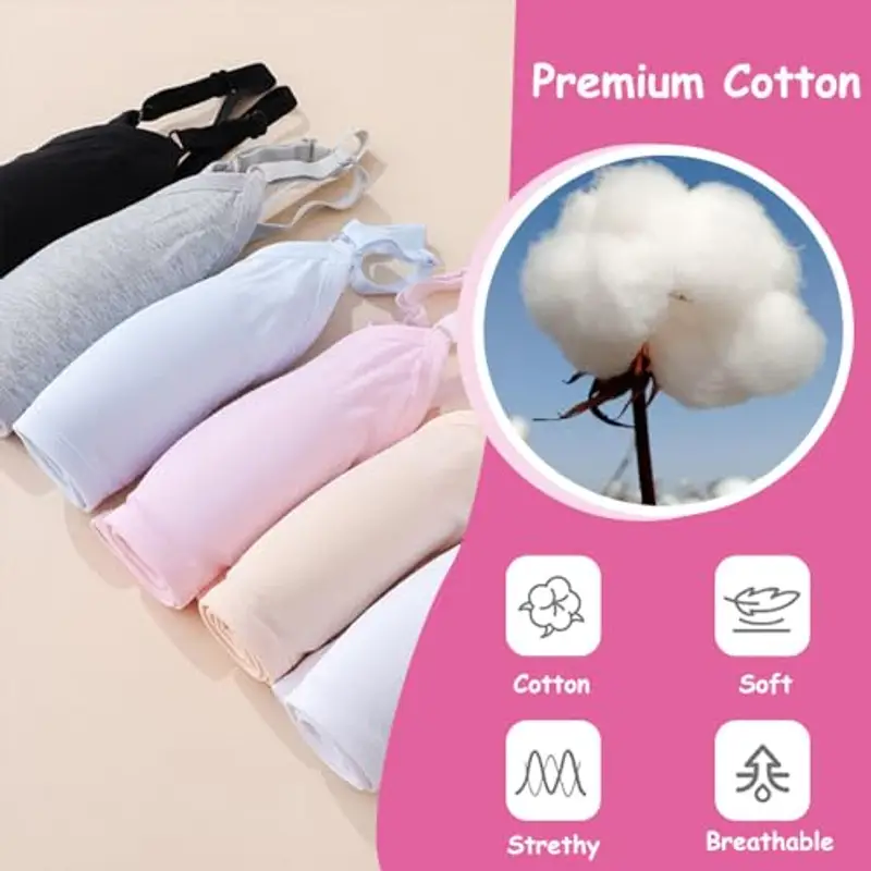 Reggiseno da Allenamento Senza Cuciture per Ragazze Cotone Adolescenti Bambine Sportivo Intimo con Fisso Torace Pastiglie e Spallacci Regolabili per 10-18 Anni - Confezione da 4 miniatura 2