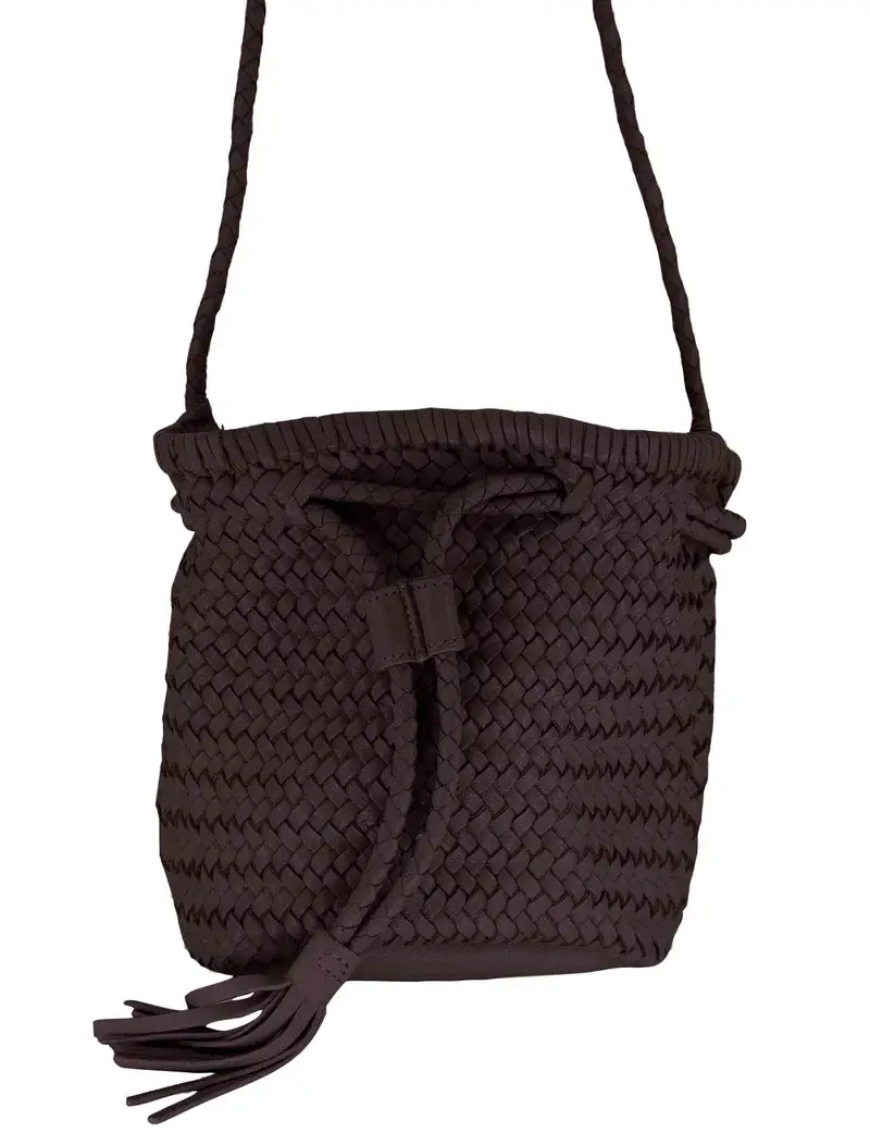 Secchielli in pelle intrecciata marrone con coulisse Donna RBS1105 220