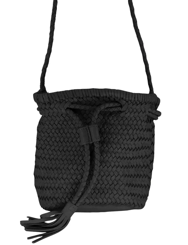 Secchielli in pelle intrecciata nera con coulisse Donna RBS1105 047