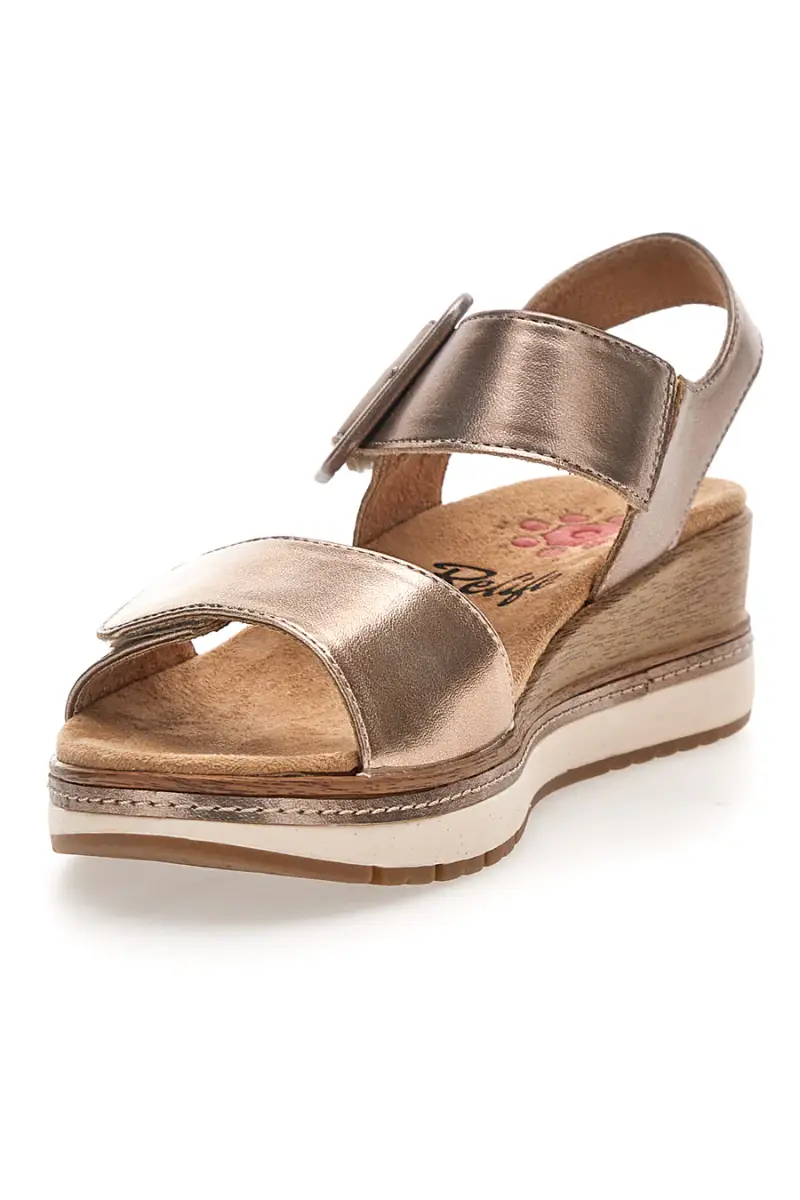 Sandali da donna rosa gold con doppia fascia e zeppa Relife 67172670103 [ORO] miniatura 3