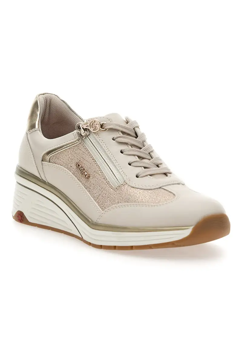 Sneaker da donna beige con zeppa e inserti metallizzati Relife 67172670501 [CREAM] miniatura 2