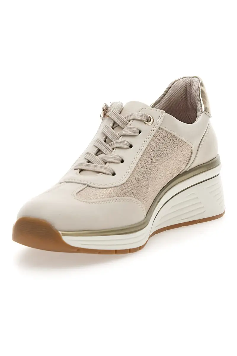 Sneaker da donna beige con zeppa e inserti metallizzati Relife 67172670501 [CREAM] miniatura 3