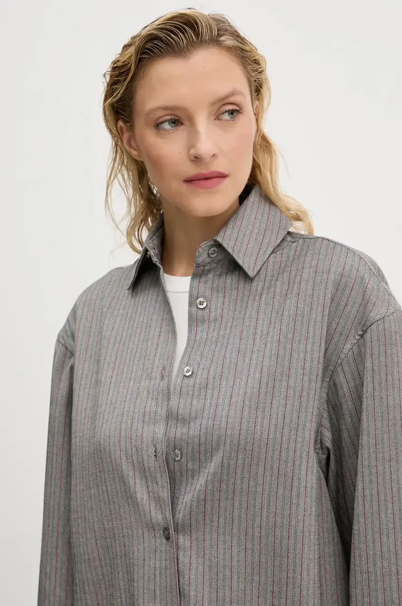 camicia Herringbone Overshirt Grigio miniatura 4