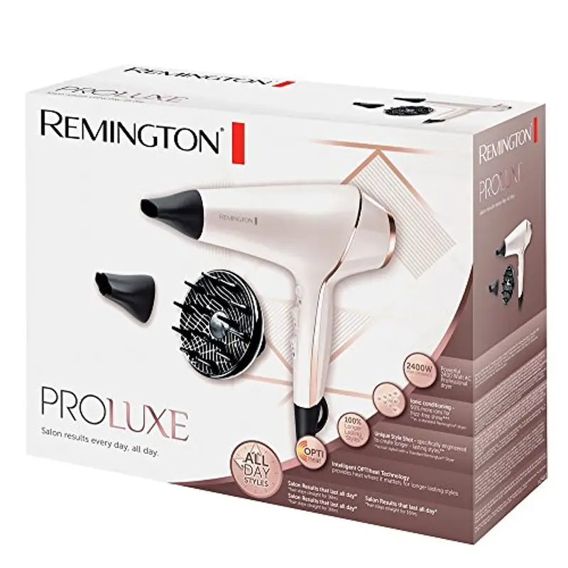 Remington Asciugacapelli Professionale 2400W - Teconologia OPTIheat per risultati di lunga durata - 3 accessori styling, cura ionica, Anti crespo, Motore di lunga durata - PROluxe AC9140 miniatura 2