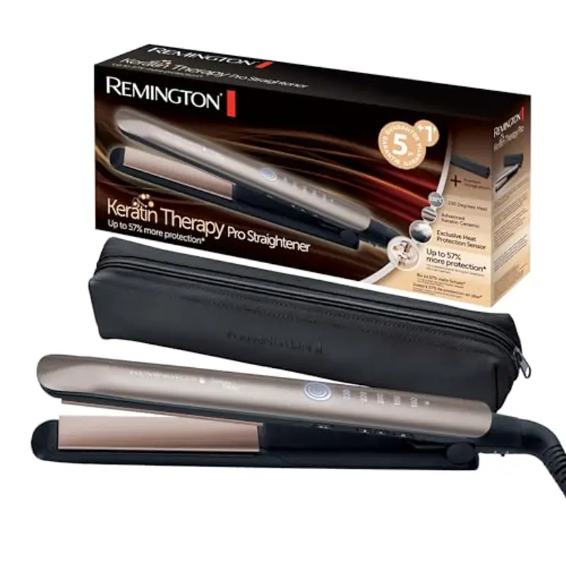 Remington Piastra capelli lisci e mossi, Protezione Keratin, Sensore di calore per proteggere il capello, Ceramica Ultra S8593