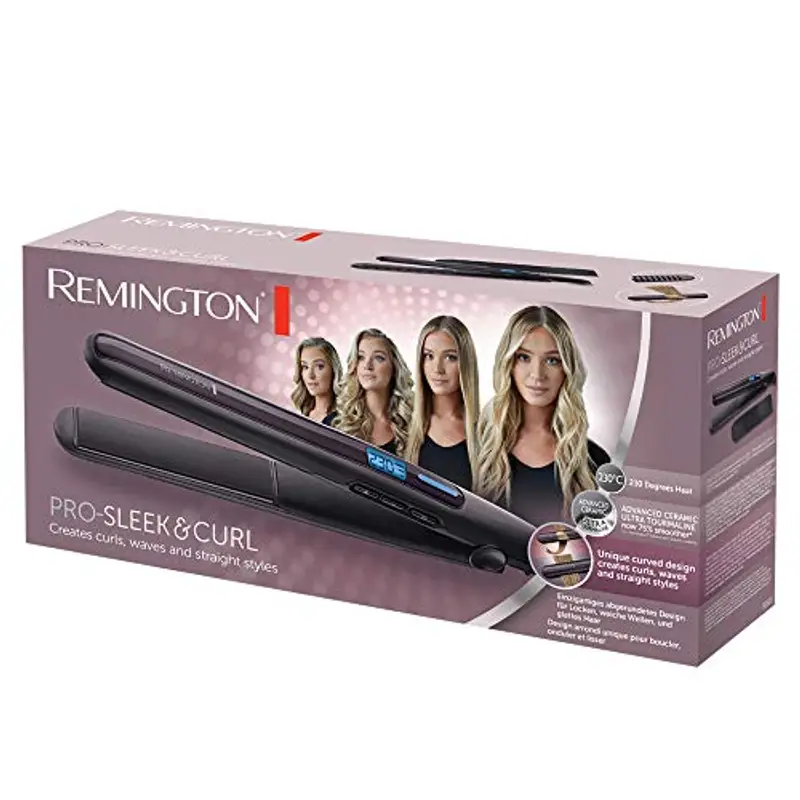 Remington Piastra per Capelli - Design Arrotondato - Ottima per lisciare e modellare Ricci e Onde; Rivestimento Ceramico Ultra; Tormalina; Display LCD, 150-230°C, ProSleek & Curl S6505 miniatura 2