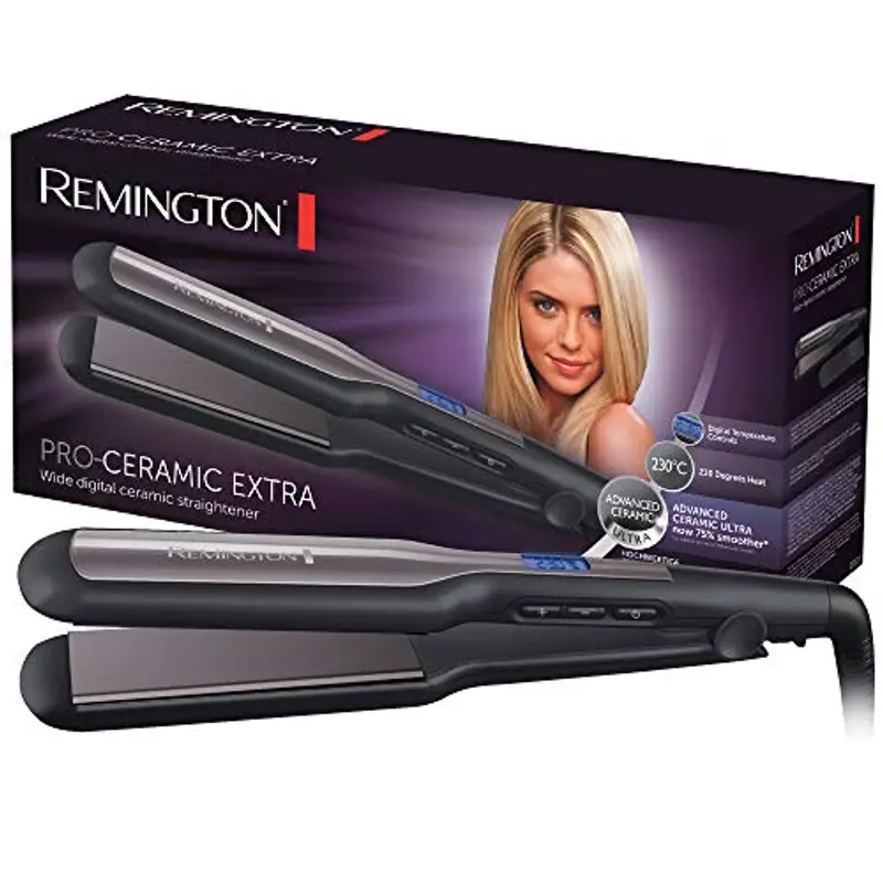 Remington Piastra per Capelli - Larga: Piastre extra larghe da 45 mm: Specifica per capelli spessi, crespi, ricci e molto lunghi - Display LCD, 150-230°C, piastra per capelli Pro-Ceramic Extra S5525