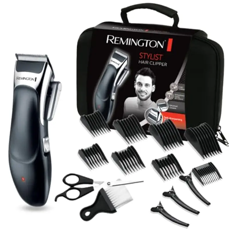 Remington Set Tagliacapelli - Lame autoaffilanti rivestite in ceramica - 8 pettini accessori + custodia professionale e altri accessori, funzionamento a rete-batteria, litio, Tagliacapelli, HC363C