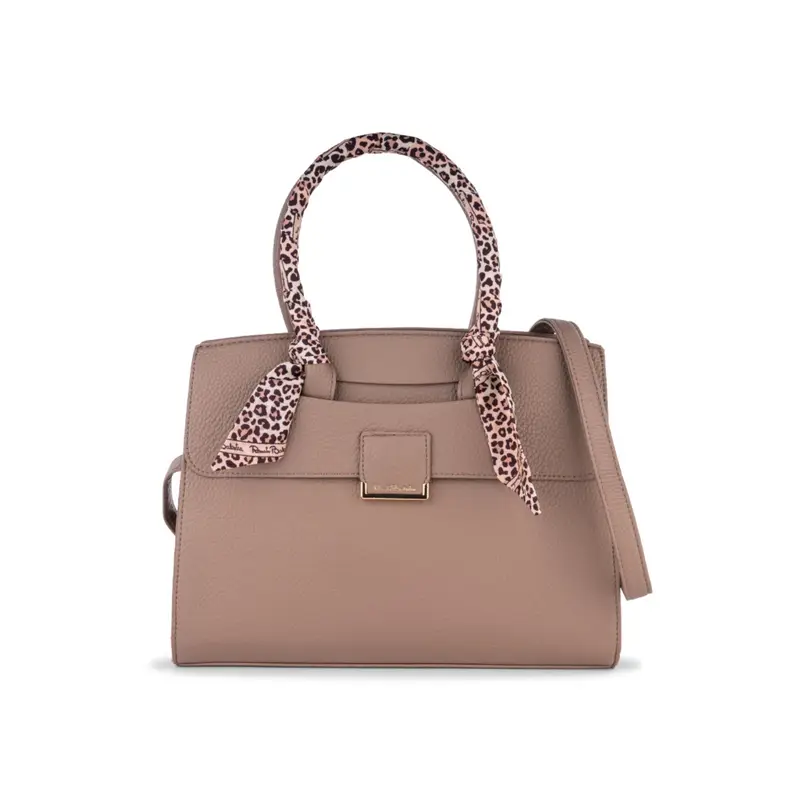 Borsa beige da donna con dettaglio foulard su manici in stampa animalier