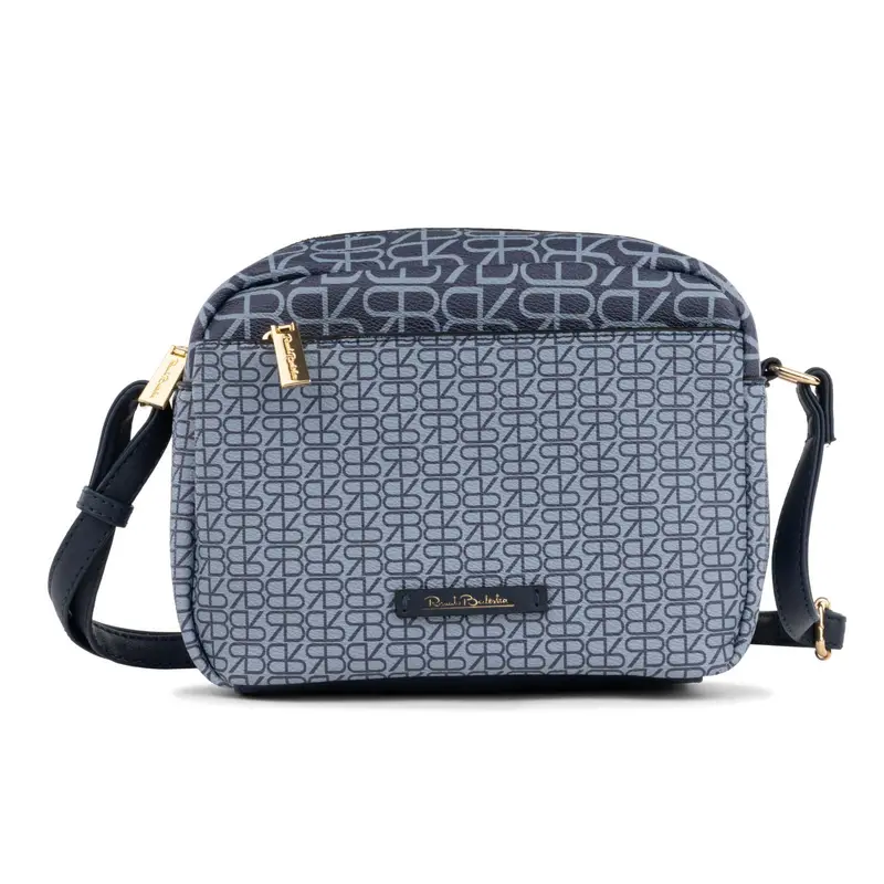 Borsa blu da donna in stampa multilogo con tracolla